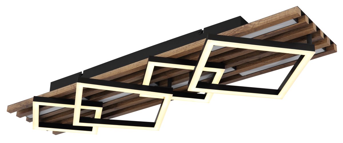 Obrien 82cm Hout plafondlamp Van Globo Lighting - Takf&auml;stet som efterliknar akustikpanel i kombination med de mattsvarta detaljerna i metall bidrar med industriell k&auml;nsla till rummet.