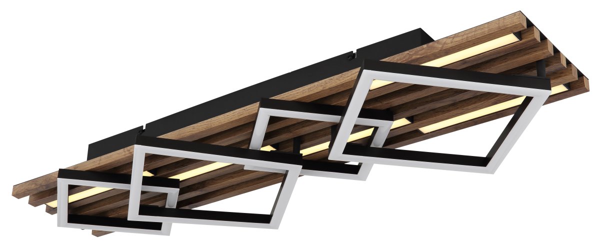 Obrien 82cm Hout plafondlamp Van Globo Lighting - Takf&auml;stet som efterliknar akustikpanel i kombination med de mattsvarta detaljerna i metall bidrar med industriell k&auml;nsla till rummet.