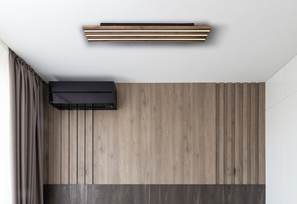 Hayden 80cm Hout plafondlamp Van Globo Lighting - Den rektangul&auml;ra plafonden Hayden &ouml;vertalar med sin moderna akustikpanel-look och bidrar med en h&auml;rlig ljusspridning i rummet.