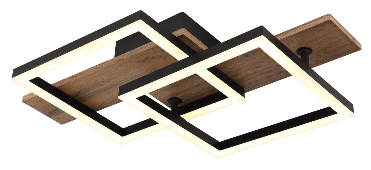 Jeffry 44cm Hout plafondlamp Van Globo Lighting - Takf&auml;stet som efterliknar tr&auml; i kombination med de mattsvarta detaljerna i metall bidrar med industriell k&auml;nsla till rummet.