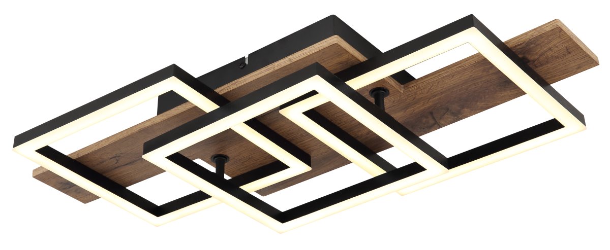 Jeffry 58cm Hout plafondlamp Van Globo Lighting - Takf&auml;stet som efterliknar tr&auml; i kombination med de mattsvarta detaljerna i metall bidrar med industriell k&auml;nsla till rummet.