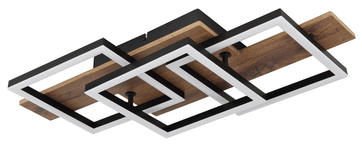 Jeffry 58cm Hout plafondlamp Van Globo Lighting - Takf&auml;stet som efterliknar tr&auml; i kombination med de mattsvarta detaljerna i metall bidrar med industriell k&auml;nsla till rummet.