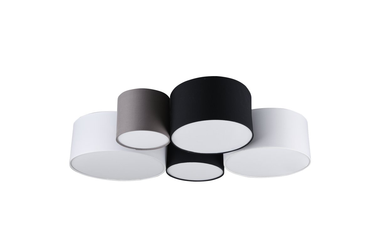 Hotel 90cm Veelkleurig plafondlamp Van Trio Lighting - De HOTEL plafondlamp met zijn vijf lichtbronnen komt bijzonder goed tot zijn recht in woon- en slaapkamers, waar hij harmonieuze lichtaccenten cre&euml;ert en een gezellige uitstraling geeft.