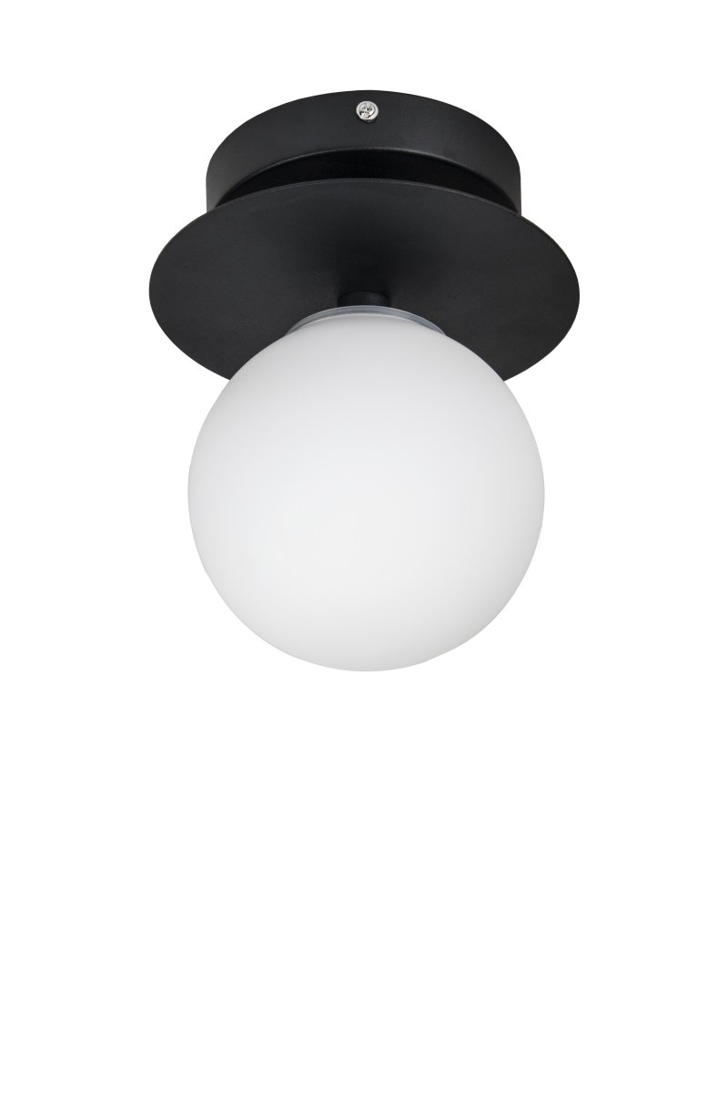 Art Deco Ø16 Zwart en wit badkamerlamp Van Globen Lighting - De lamp is gemaakt van metaal en heeft een witte glazen kap die zorgt voor een mooie lichtspreiding in de kamer.