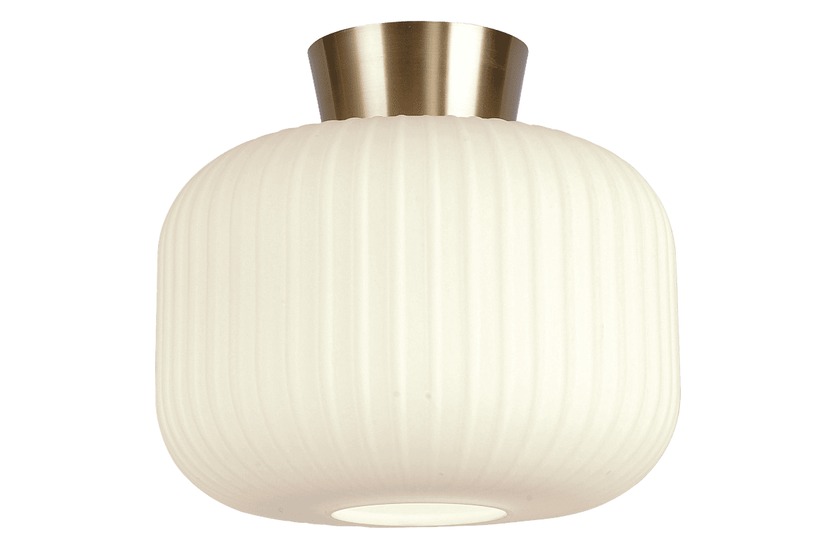  Vanja Ø28 Wit/messing plafondlamp Van Aneta Lighting - Het witte glas verspreidt een gelijkmatig en aangenaam licht, terwijl de plafondplaat in mat messing een elegant detail is dat de lamp een warme uitstraling geeft.