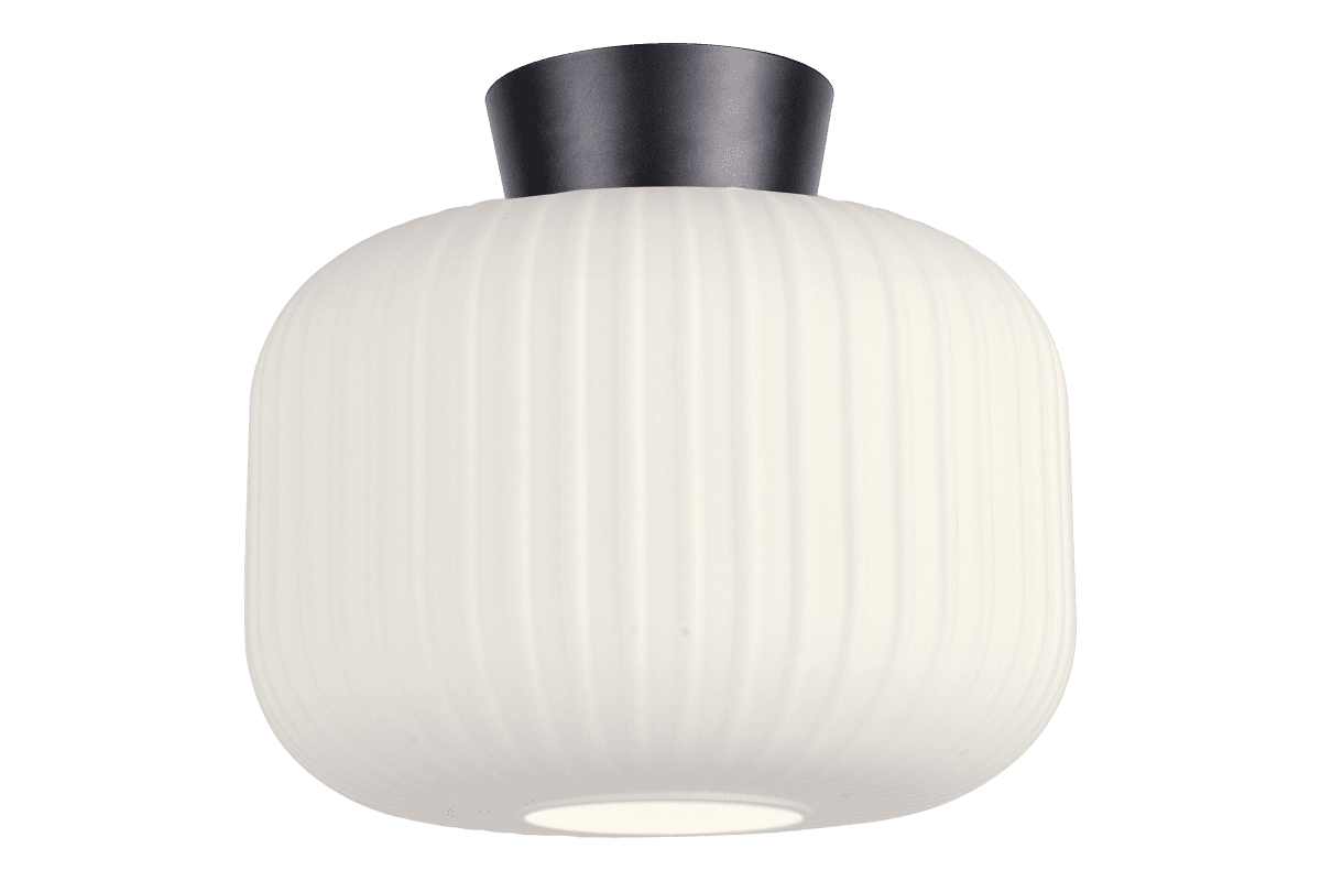  Vanja Ø28 Wit/zwart plafondlamp Van Aneta Lighting - Het witte glas verspreidt een gelijkmatig en aangenaam licht, terwijl de zwarte plafondplaat een elegant detail is dat de lamp een warme uitstraling geeft.