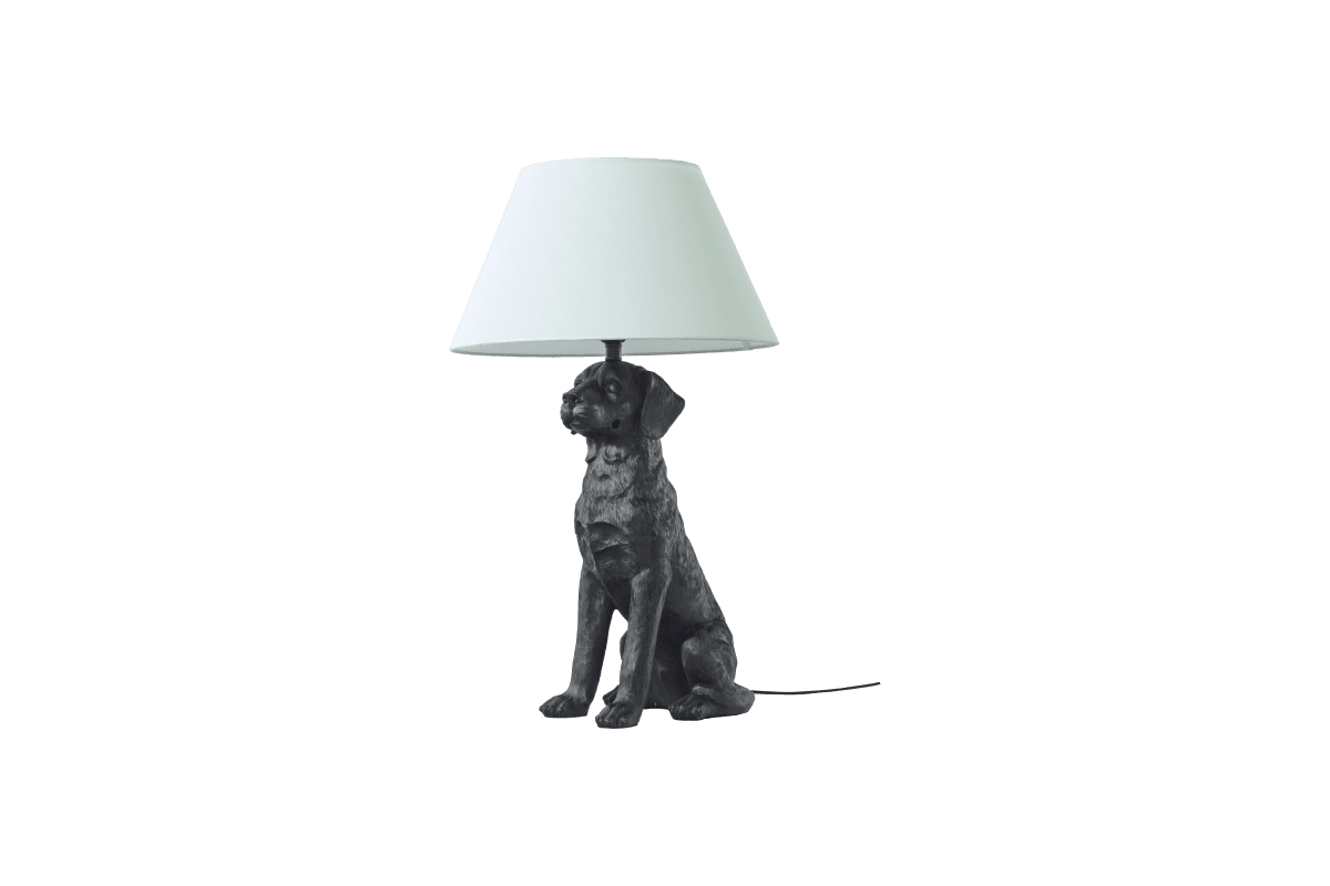 Retriver 70cm Zwart tafellamp Van Aneta Lighting - De stevige lampenvoet van matzwart polyresin heeft een interessant en gedetailleerd ontwerp in de vorm van een hond.