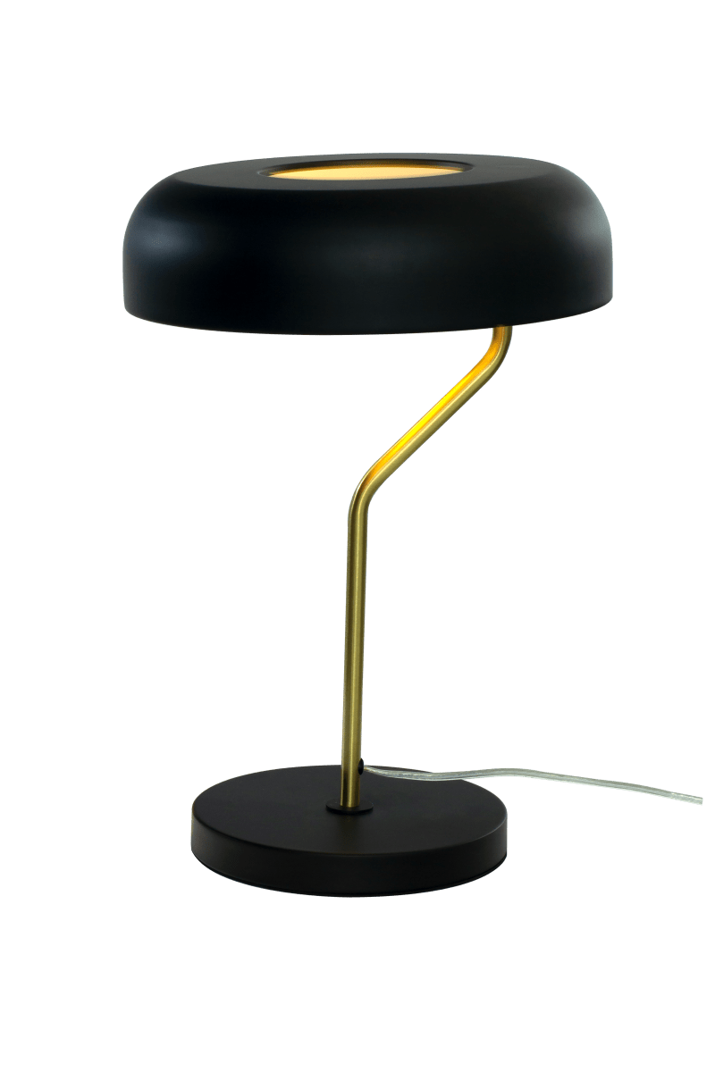 Bremen 44cm Zwart/messing tafellamp Van Aneta Lighting - De lamp geeft een goede lichtval, terwijl een matte schijf aan de bovenzijde een zacht en gefilterd licht doorlaat.