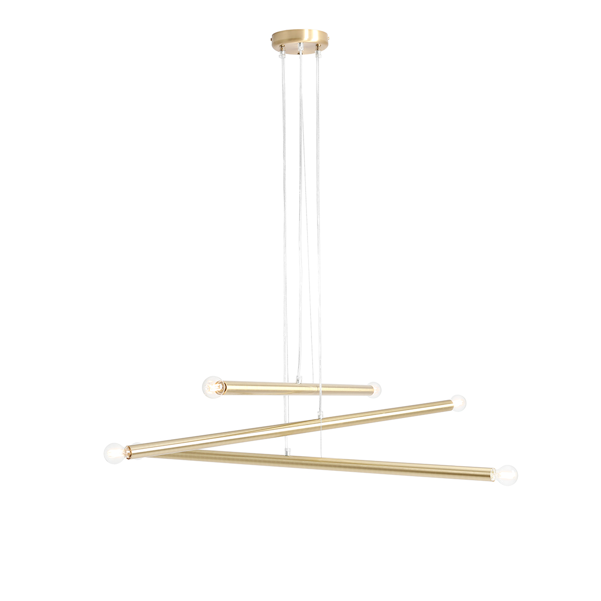 Tubo 6 100cm Messing hanglamp Van Artera - De lamp bestaat uit drie smalle metalen buizen met een elegante messing afwerking, die op verschillende hoogtes en hoeken zijn geplaatst en zo een spannend en luchtig effect creëren.