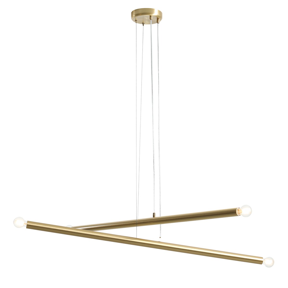 Tubo 4 100cm Messing hanglamp Van Artera - De lamp bestaat uit twee smalle metalen buizen met een elegante messing afwerking, die onder verschillende hoeken zijn geplaatst en zo een spannend en luchtig effect creëren.