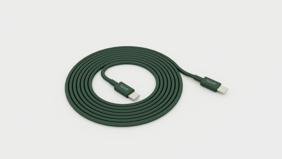 USB-C naar USB-C Donkergroen Van Kord - Deze 1,8 meter lange USB-C-kabel van duurzaam PVC is zorgvuldig op kleur afgestemd en past perfect bij uw Cuboid van Kord.