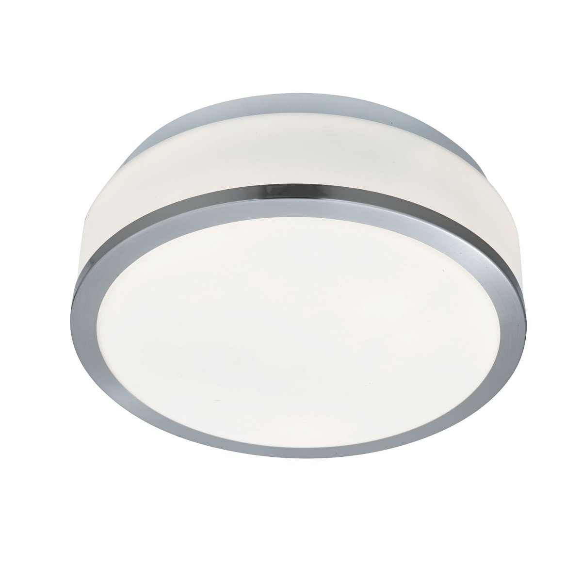Cheese Ø23 Zilver badkamerlamp Van Searchlight - De matwitte kap zorgt voor zacht en aangenaam licht en creëert een ontspannen en uitnodigende sfeer.