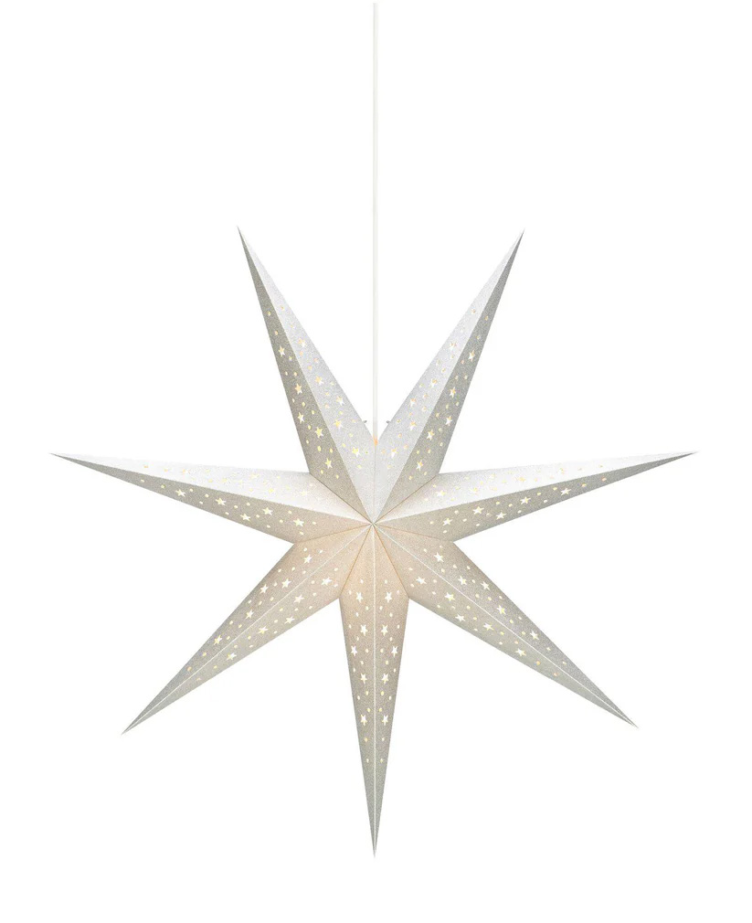 Solvalla Ø75 Zilver Van Markslöjd - De Solvalla ster in zilver is met zijn indrukwekkende formaat van 75 cm de perfecte kerstversiering om een sprankelende en feestelijke sfeer te creëren.