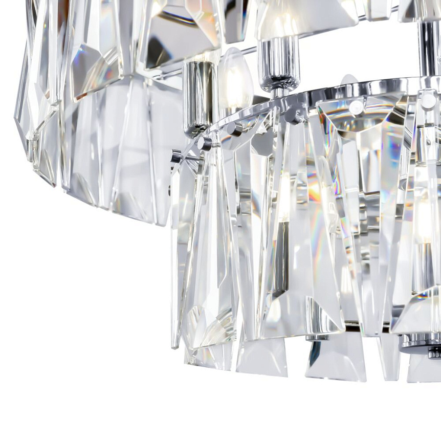 Puntes Ø68 Chroom kristal Van Maytoni - Puntes is een elegante plafondkroonluchter in verchroomd metaal met fonkelende prisma's die de lichtbronnen omringen en een magisch lichtspel cre&euml;ren wanneer de lamp brandt.
