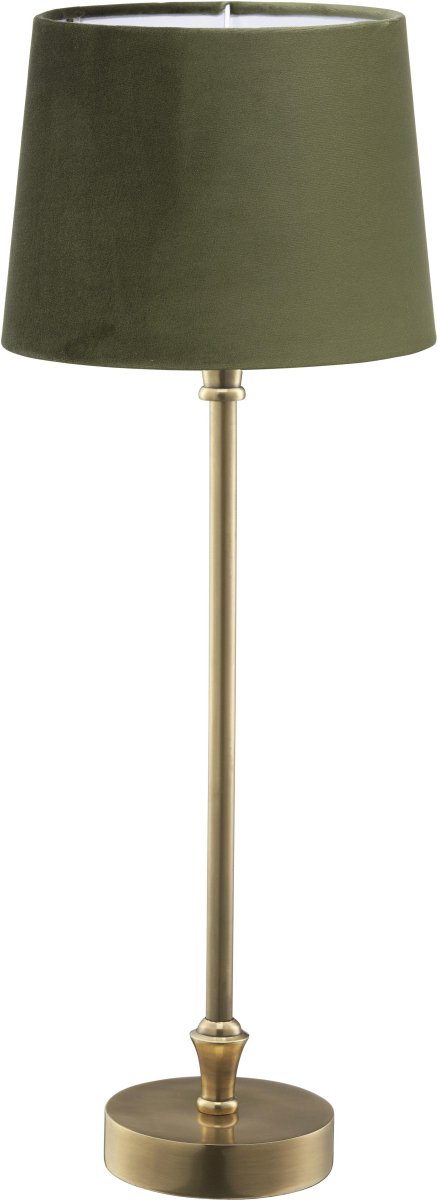 Liam 60cm Messing/Groen tafellamp Van PR Home - De lampenkap is 20 cm breed en 15,5 cm hoog en heeft een E27-fitting.