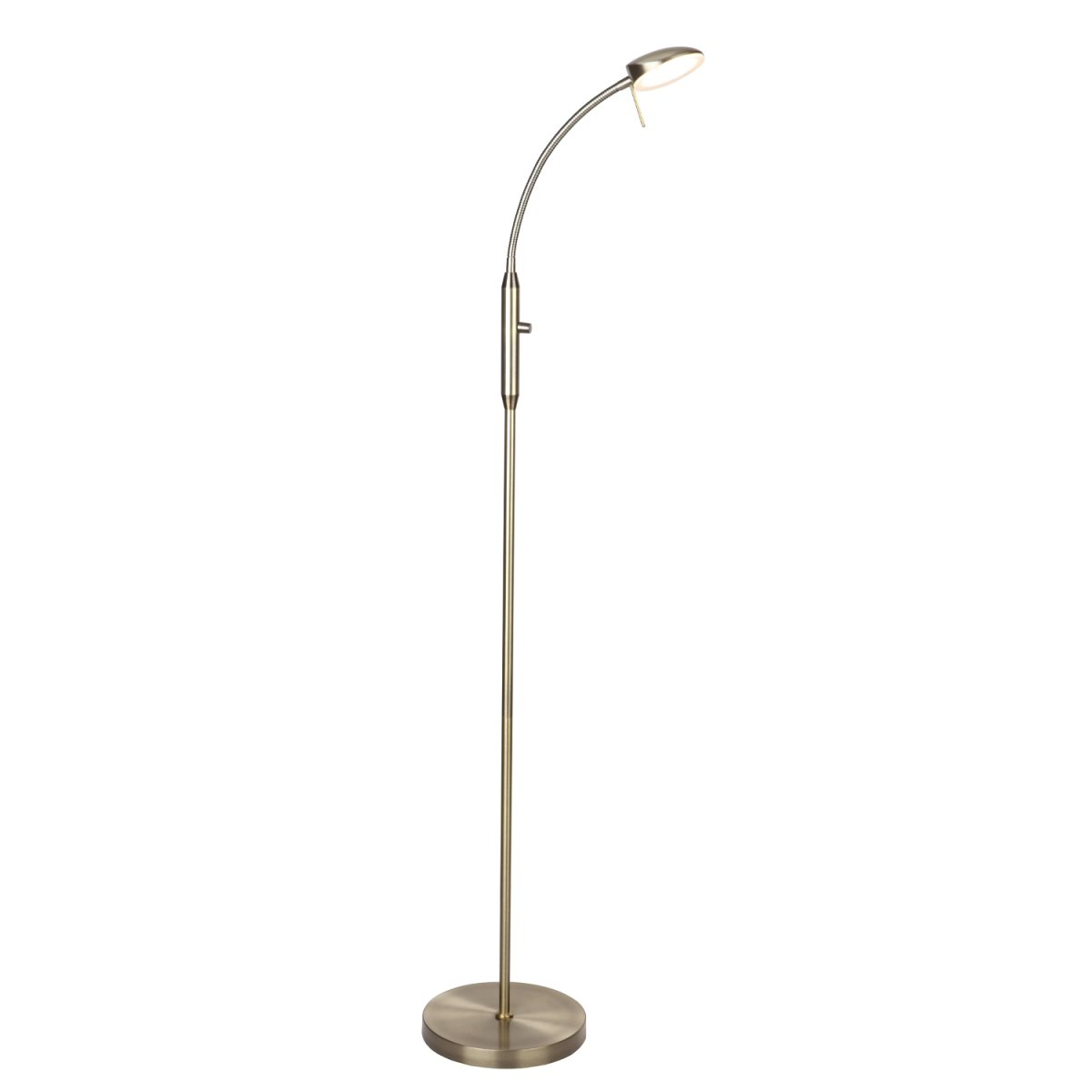  Vegas 1 Antiek messing vloerlamp Van Halo Design - De lamp is ideaal als leeslamp naast de bank of fauteuil, maar kan ook prima dienen als discrete spotverlichting op andere plekken in huis.