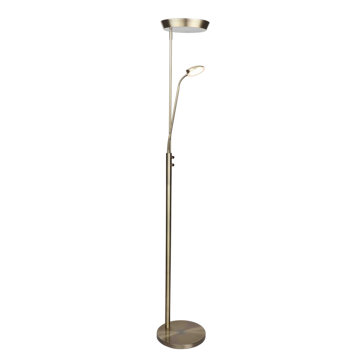 Vegas Antiek messing vloerlamp Van Halo Design - Dankzij het slimme 2-in-1-ontwerp beschikt de lamp over zowel een krachtige uplight die een aangenaam algemeen licht creëert als een flexibele locklight voor gerichte verlichting.