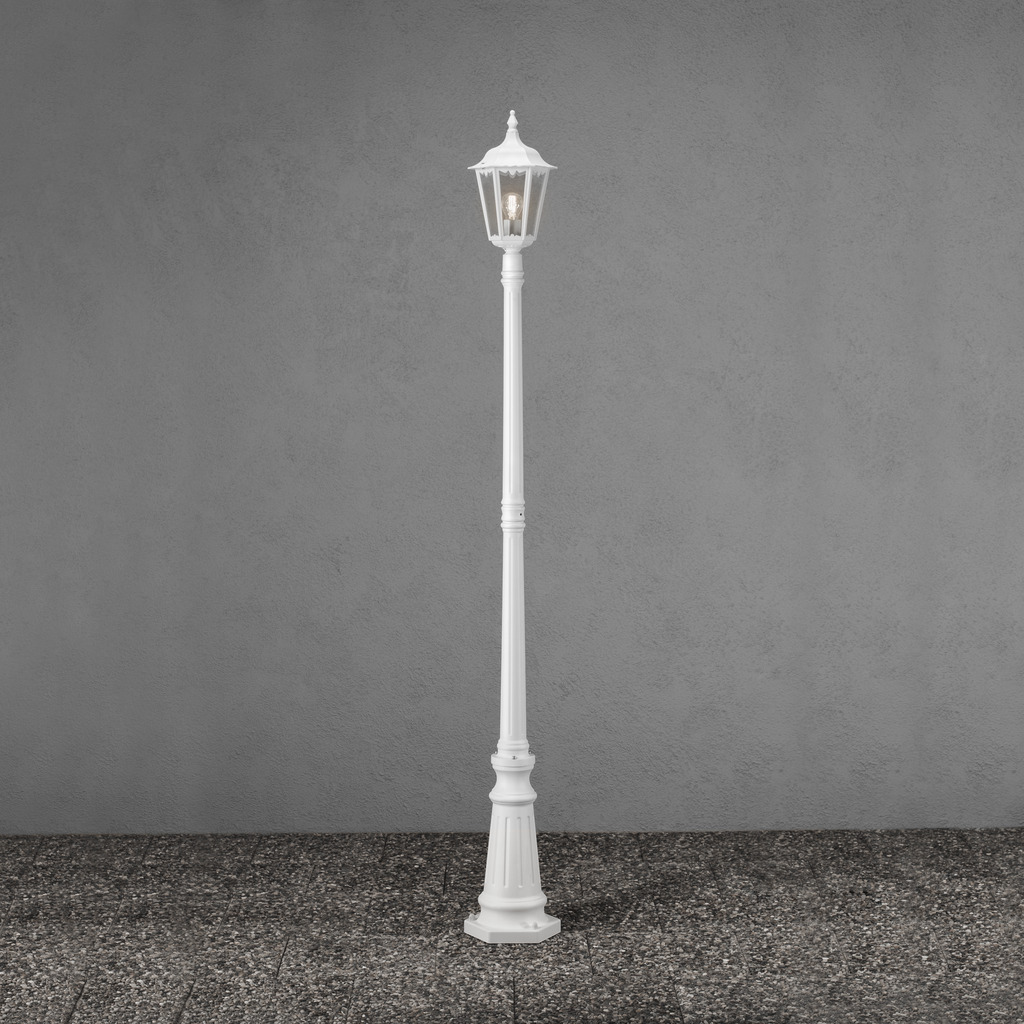 Firenze 210cm Wit lantaarnpaal Van Konstsmide - De Firenze paal is een klassieke en elegante buitenlamp met een prachtige lantaarn.