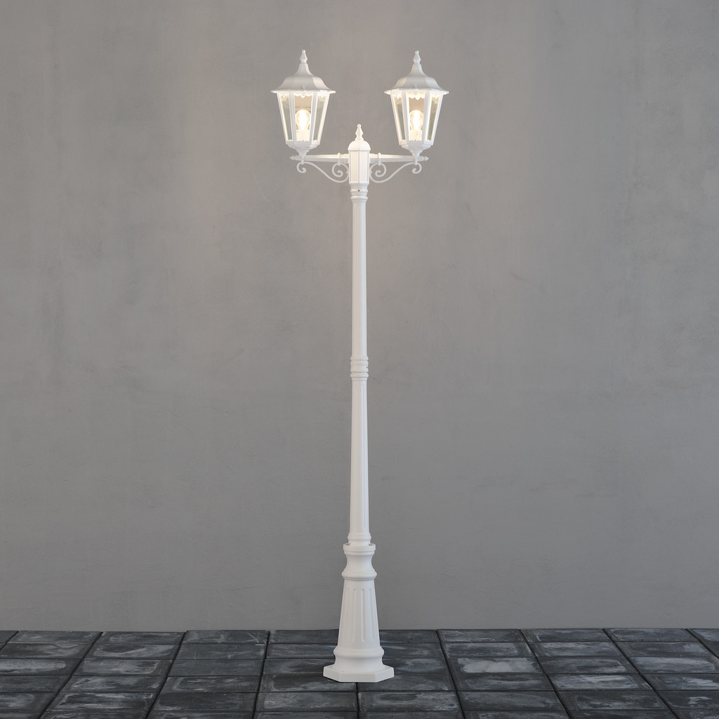 Firenze 220cm Wit lantaarnpaal Van Konstsmide - De Firenzew-arm paal is een klassieke en elegante buitenlamp met twee armen.