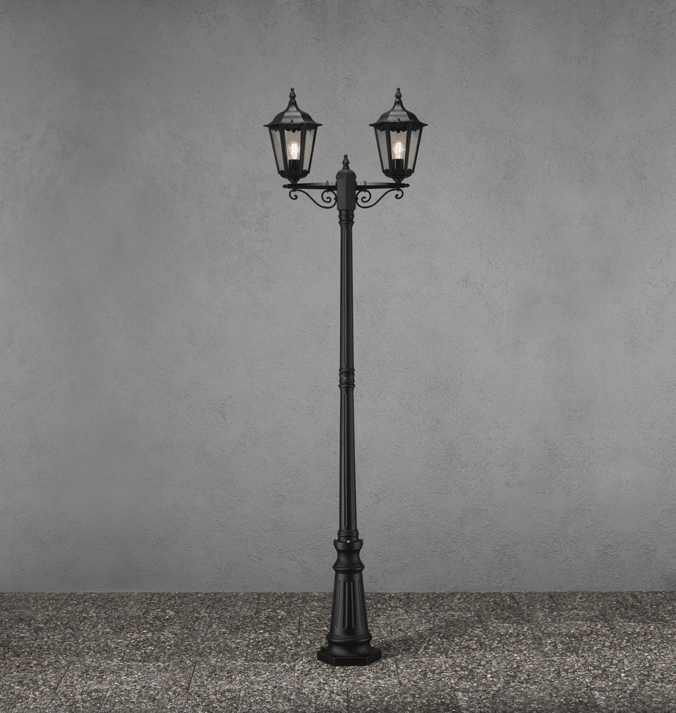 Firenze 220cm Zwart lantaarnpaal Van Konstsmide - De Firenze 2-armige paallamp is een klassieke en elegante buitenlamp met twee armen.