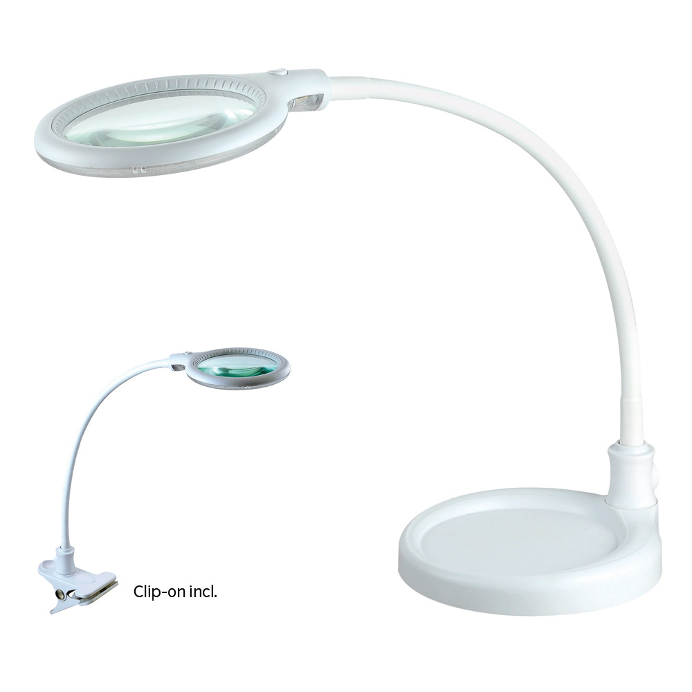 Magni 38cm Wit bureaulamp Van Halo Design - Magni is een flexibele en praktische tafellamp met een ingebouwd vergrootglas, perfect voor precisiewerk, lezen of hobbyprojecten.