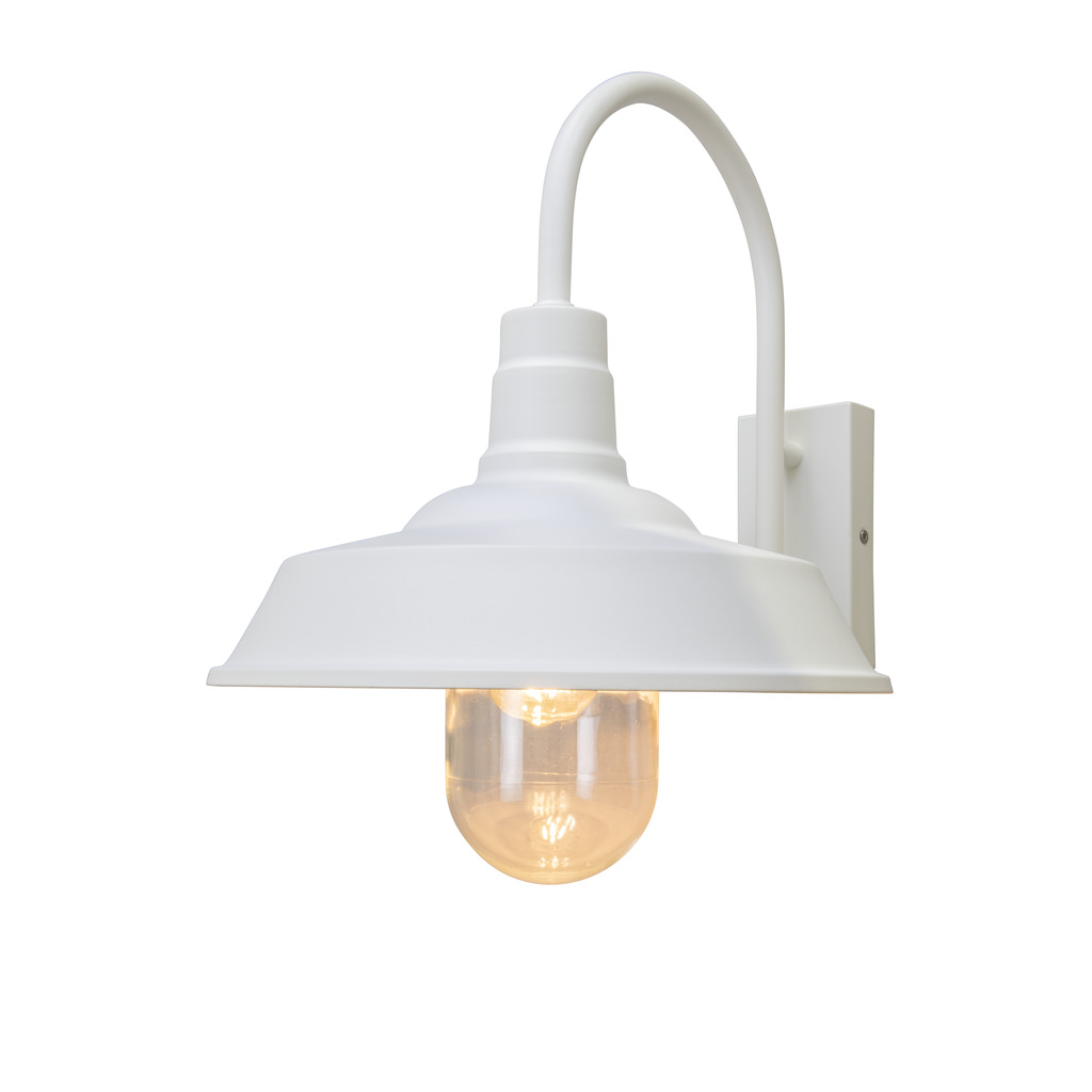 Trapani Wit buitenlamp Van Konstsmide - De brede kap en de heldere glazen koepel verspreiden een aangenaam en gericht licht, waardoor de lamp perfect is voor entrees en terrassen.