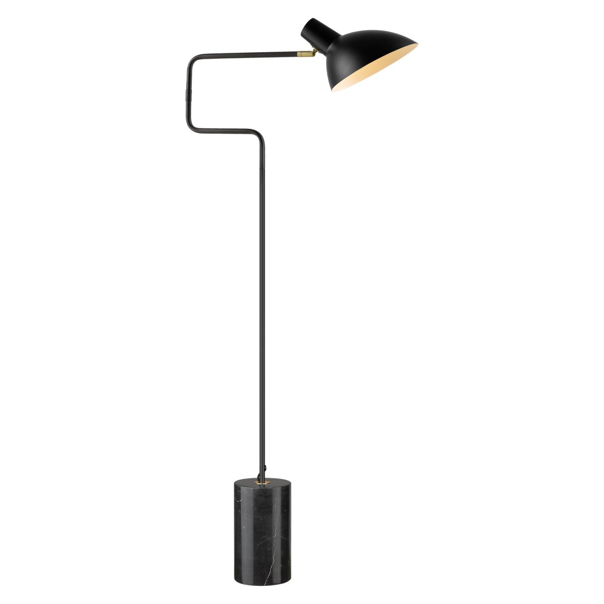Metropole Deluxe Zwart vloerlamp Van Halo Design - De matzwarte metalen constructie, gecombineerd met elegante messing details en een massief marmeren voetstuk, cre&euml;ert een luxe en moderne uitstraling.