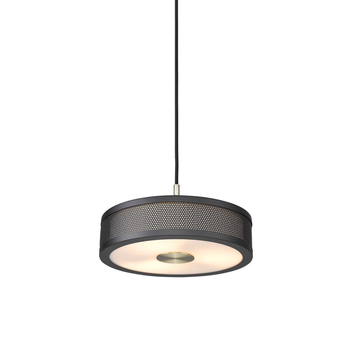 Frame Ø24 Zwart hanglamp Van Halo Design - Details zoals de stoffen kap aan de binnenkant, de antieke messing inzetstukken en het kralenpatroon aan de buitenkant maken deze lampenserie esthetisch uniek.