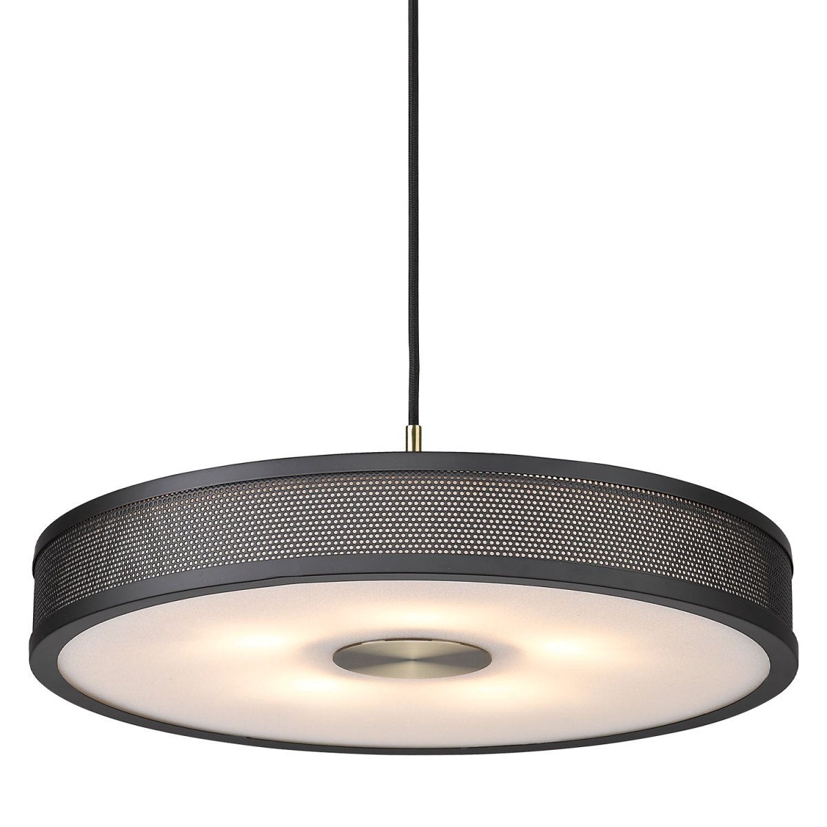 Frame Ø43 Zwart hanglamp Van Halo Design - Details zoals de stoffen kap aan de binnenkant, de antieke messing inzetstukken en het kralenpatroon aan de buitenkant maken deze lampenserie esthetisch uniek.