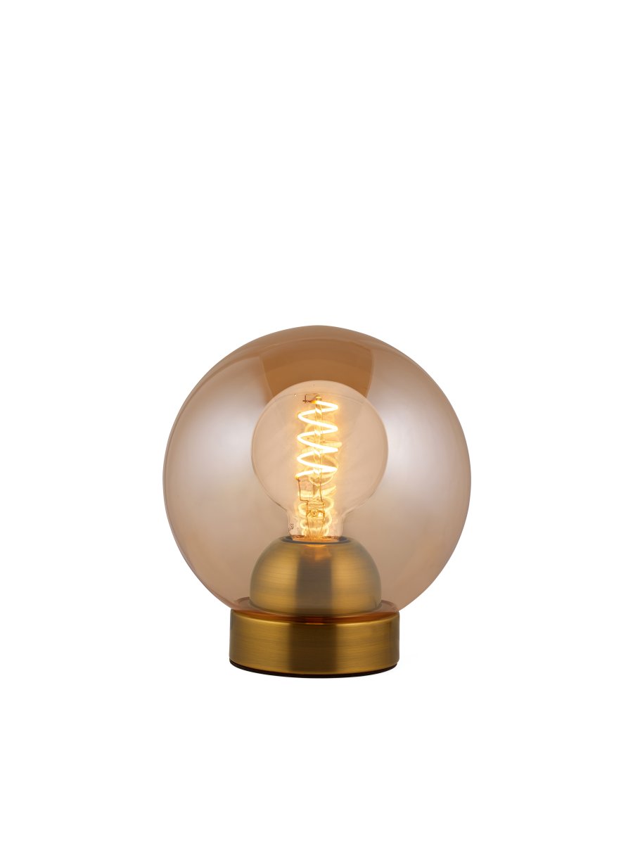 Bubbles 20cm Amber tafellamp Van Halo Design - Het amberkleurige glas in combinatie met de antieke messing details voegt elegantie toe en zorgt voor een mooie lichtverspreiding in de kamer wanneer de lamp aan staat.