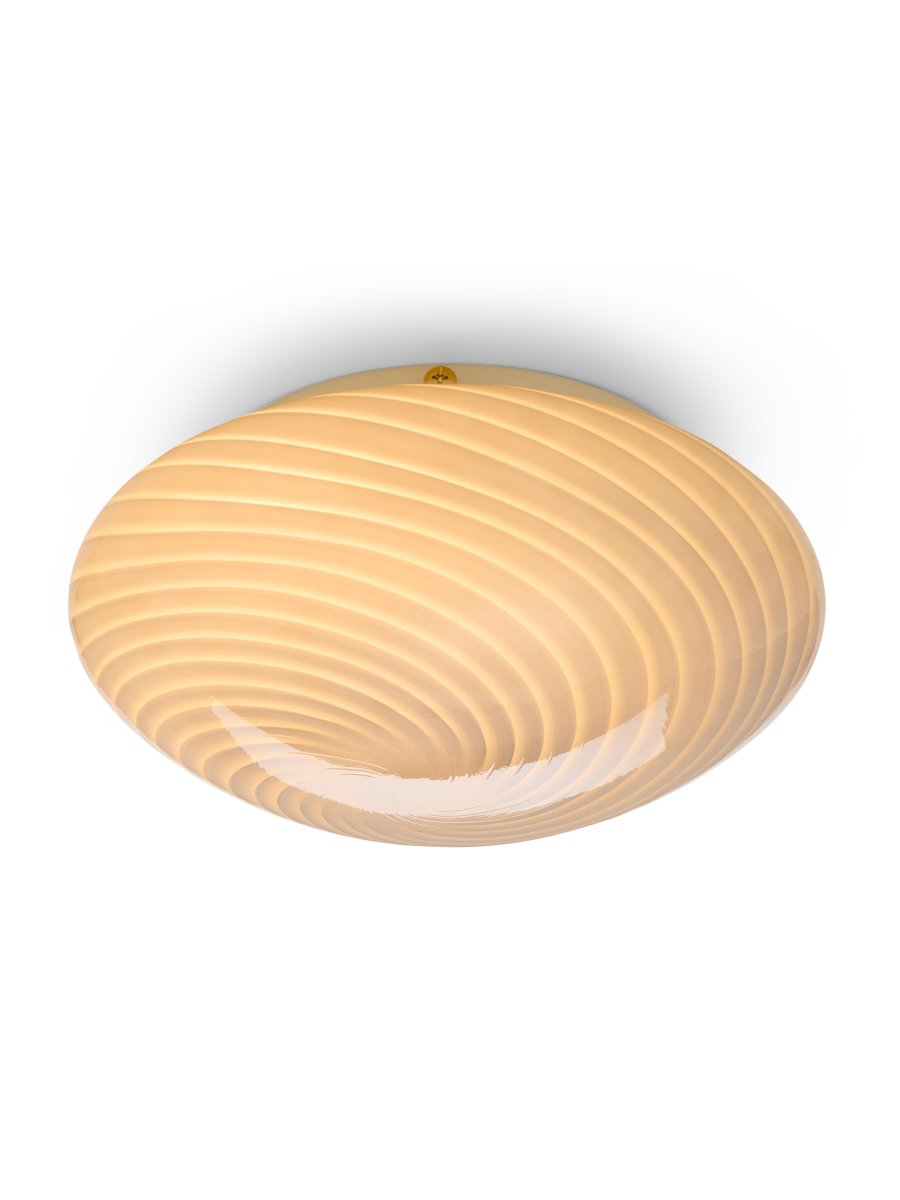 Candy Ø30 Grijs plafondlamp Van Halo Design - De ronde kap is gemaakt van mondgeblazen glas met een decoratief, gedraaid patroon dat de lamp een mooie uitstraling geeft.