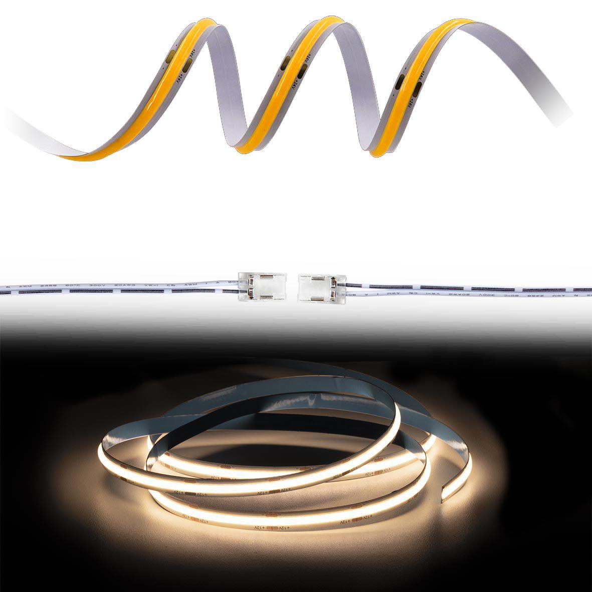 Cobby LED-strip 12V 3000K 5m IP44 Van Designlight - Dit is inbegrepen in de verpakkingCobby 12V LED-strip IP44 (5 m)2 startkabels, 2 meter per kabelSnelkoppelingen voor een veilige en stabiele aansluiting op de LED-stripDe LED-strip wordt compleet geleverd met twee startkabels van elk 2 meter, voorzien van zorgvuldig geselecteerde snelkoppelingen die het risico op los contact minimaliseren.