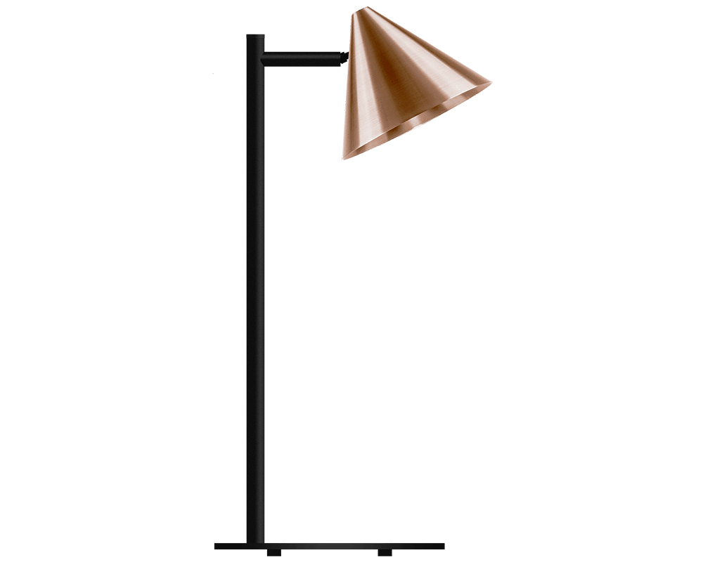 Tratt Micro 57cm Ruw koper tafellamp Van Westal - Funnel is een moderne tafellamp van koper met een gladde koperen afwerking en een transparante laklaag.