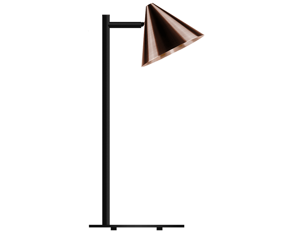 Tratt Micro 57cm Donker geoxideerd koper tafellamp Van Westal - Wordt geleverd met een snoer van 2 meter, een snoerdimmer met geheugenfunctie en een stekker.
