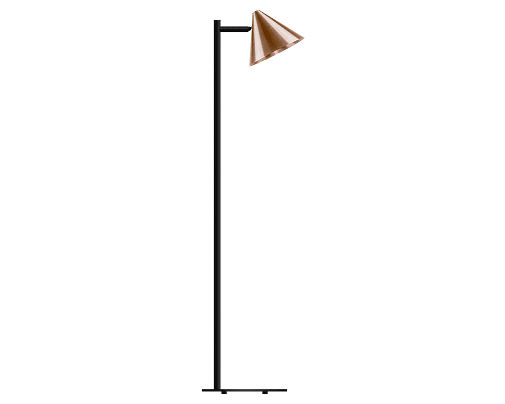  Tratt Micro Ruw koper vloerlamp Van Westal - Funnel is een moderne vloerlamp van koper met een pure koperen afwerking en een transparante laklaag.