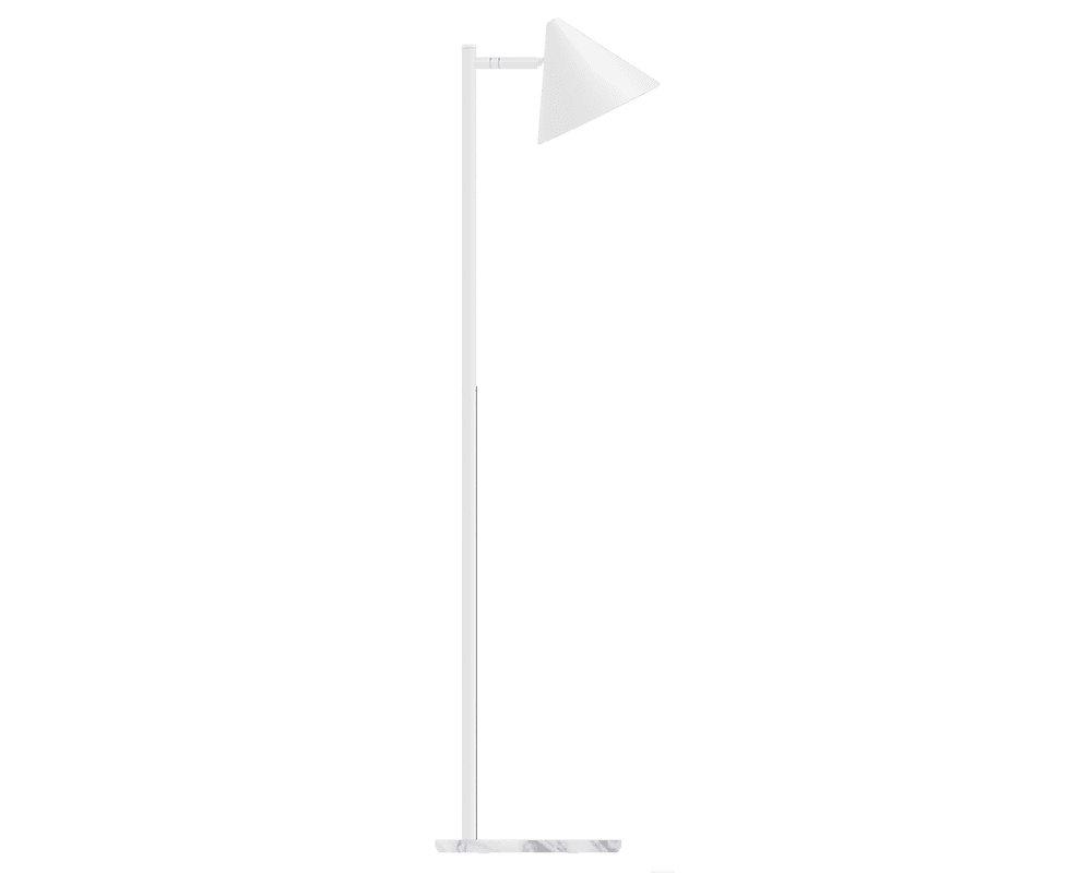 Tratt Micro Wit/marmer vloerlamp Van Westal - Funnel is een moderne vloerlamp van roestvrij staal met een witte poedercoating en een voet van wit marmer.