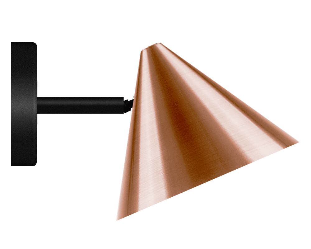 Tratt Micro IP20 Ruw koper wandlamp Van Westal - Wordt geleverd met een 2 meter lange kabel, een kabeldimmer met geheugenfunctie en een stekker.