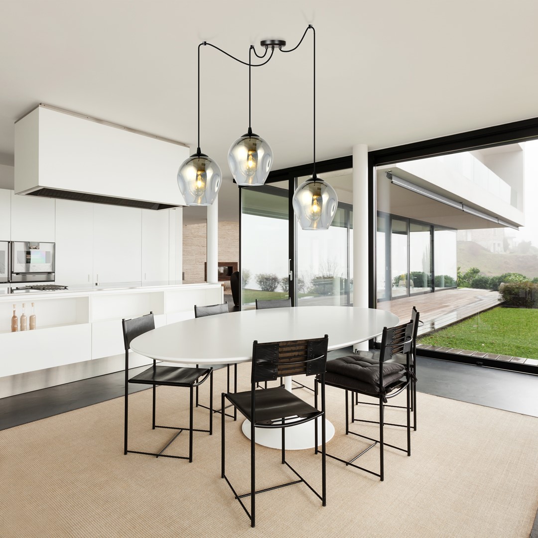 Level 40cm Rookkleurig hanglamp Van Emibig Lighting - De glazen kappen geven de lamp lichtheid en elegantie, en het ruime ontwerp is origineel in zijn eenvoud.