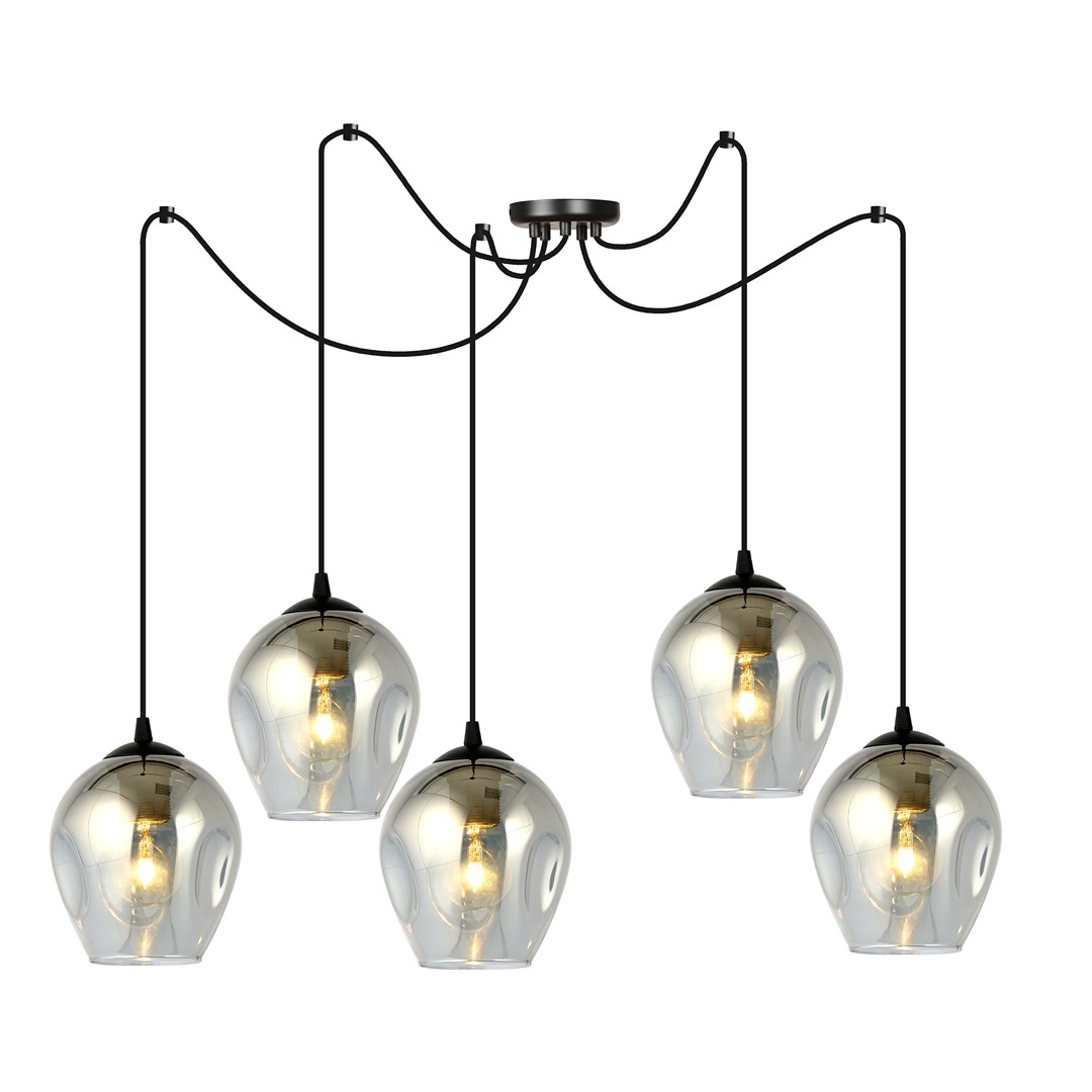 Level 50cm Rookkleurig hanglamp Van Emibig Lighting - De glazen kappen geven de lamp lichtheid en elegantie, en het ruime ontwerp is origineel in zijn eenvoud.