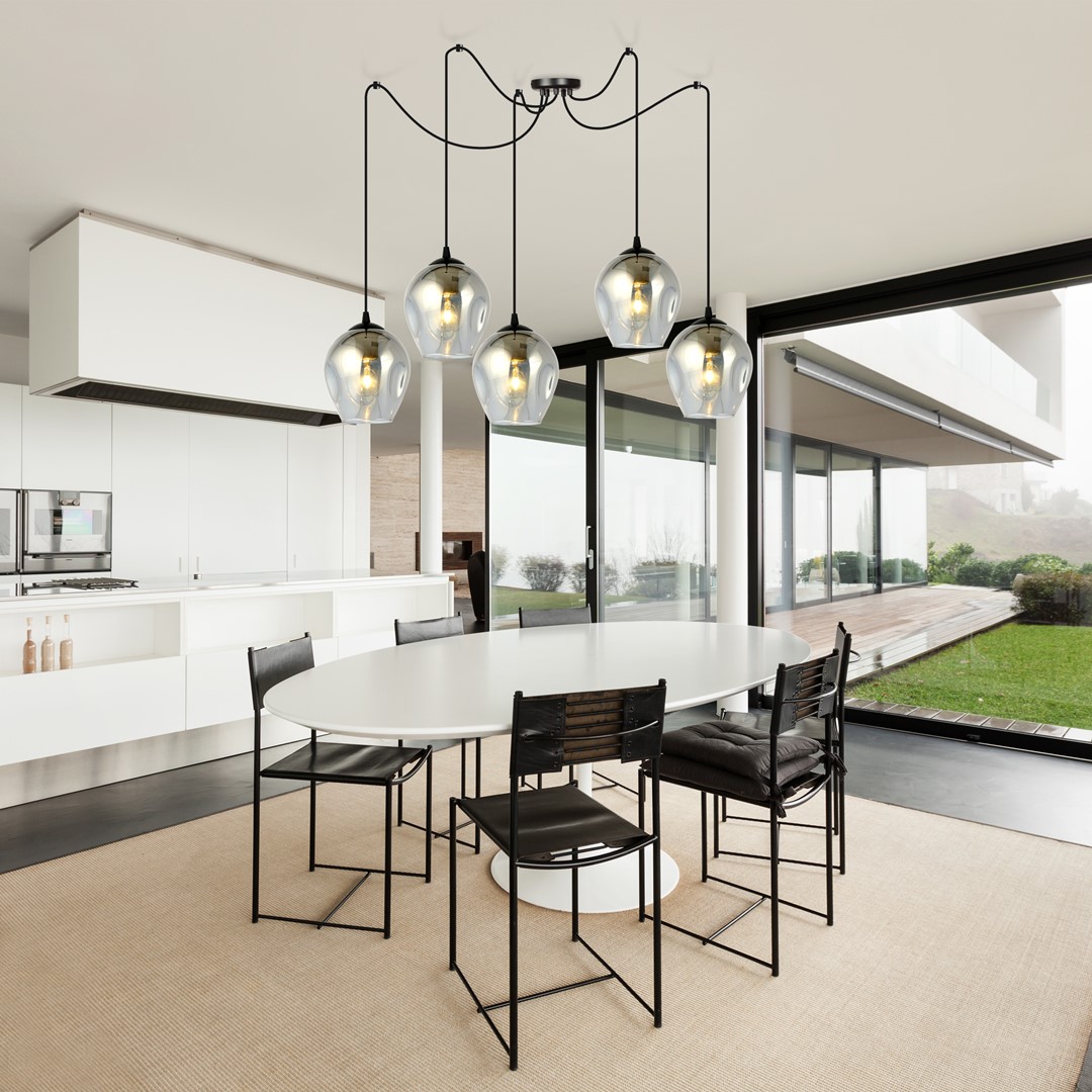 Level 50cm Rookkleurig hanglamp Van Emibig Lighting - De glazen kappen geven de lamp lichtheid en elegantie, en het ruime ontwerp is origineel in zijn eenvoud.