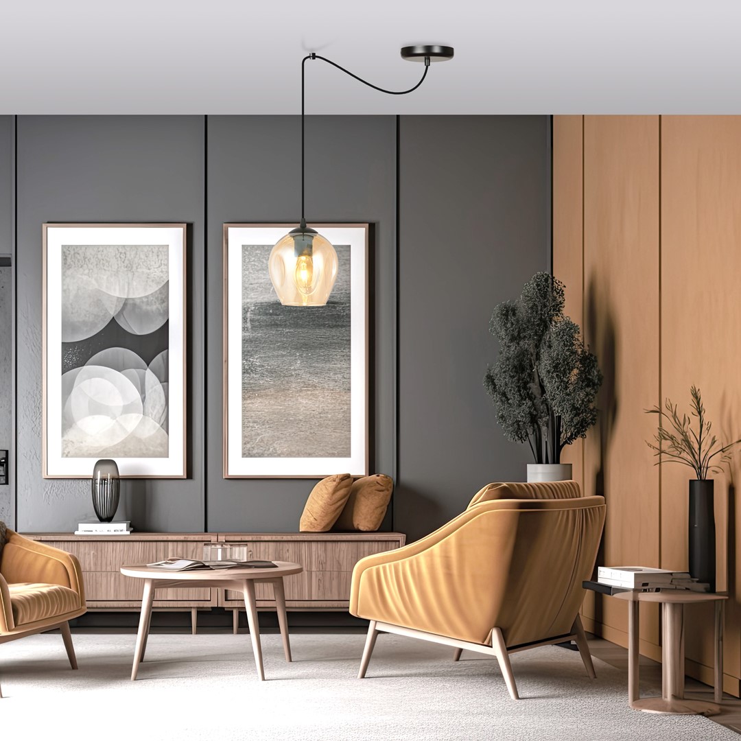 Level Ø14 Amber hanglamp Van Emibig Lighting - De glazen kappen geven de lamp lichtheid en elegantie, en het ruime ontwerp is origineel in zijn eenvoud.