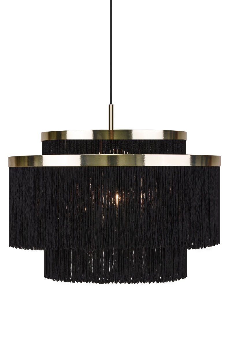 Frans Ø52 Zwart hanglamp Van Globen Lighting - Het zwarte textiel contrasteert met het messing/metaal en de 120 cm lange zwarte textielkabel maakt het geheel compleet.