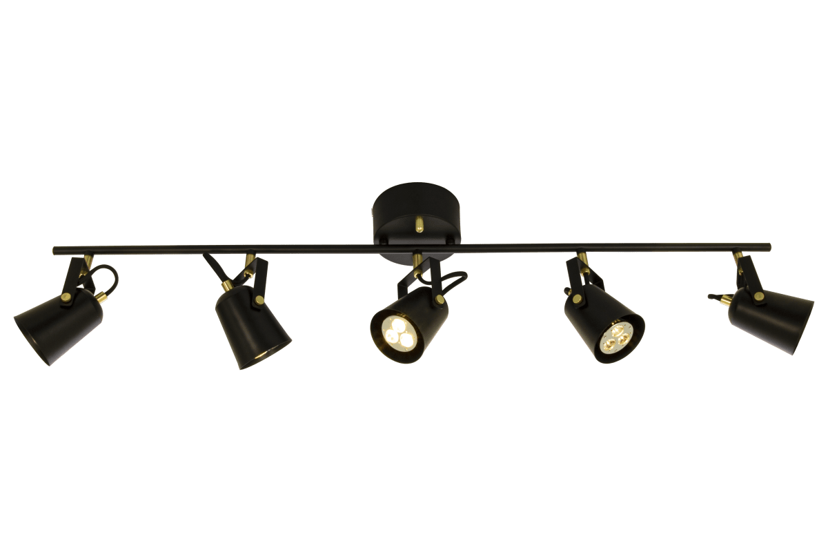 Metz 5 Zwart spot Van Aneta Lighting - Zwart met messing details en met zijn stijlvolle vorm heeft hij een klassieke uitstraling in een moderne vintage stijl.