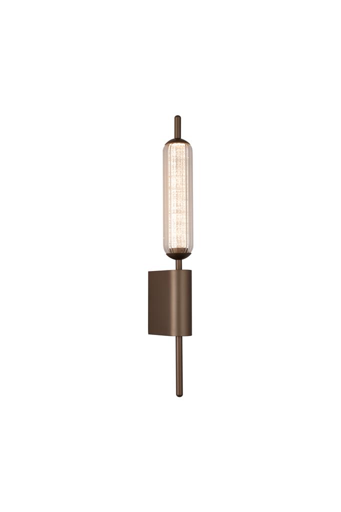 Cattail 54cm Bruin wandlamp Van Searchlight - Het slanke silhouet van bruin metaal wordt gecombineerd met een heldere, geribbelde glazen kap en een decoratieve, gestructureerde diffuser die het licht op een prachtige manier vangt en breekt.