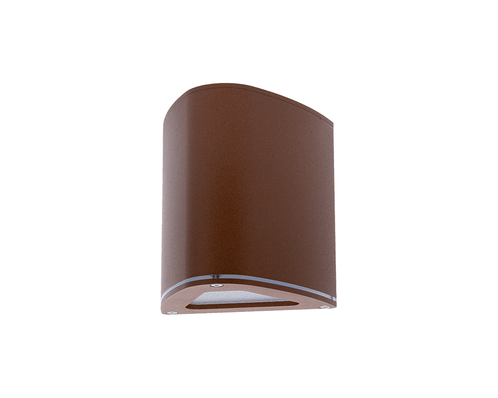 Trius I Roestig bruin buitenlamp Van Westal - Klimaatneutrale wandarmatuur in geëxtrudeerd aluminium met downlight.