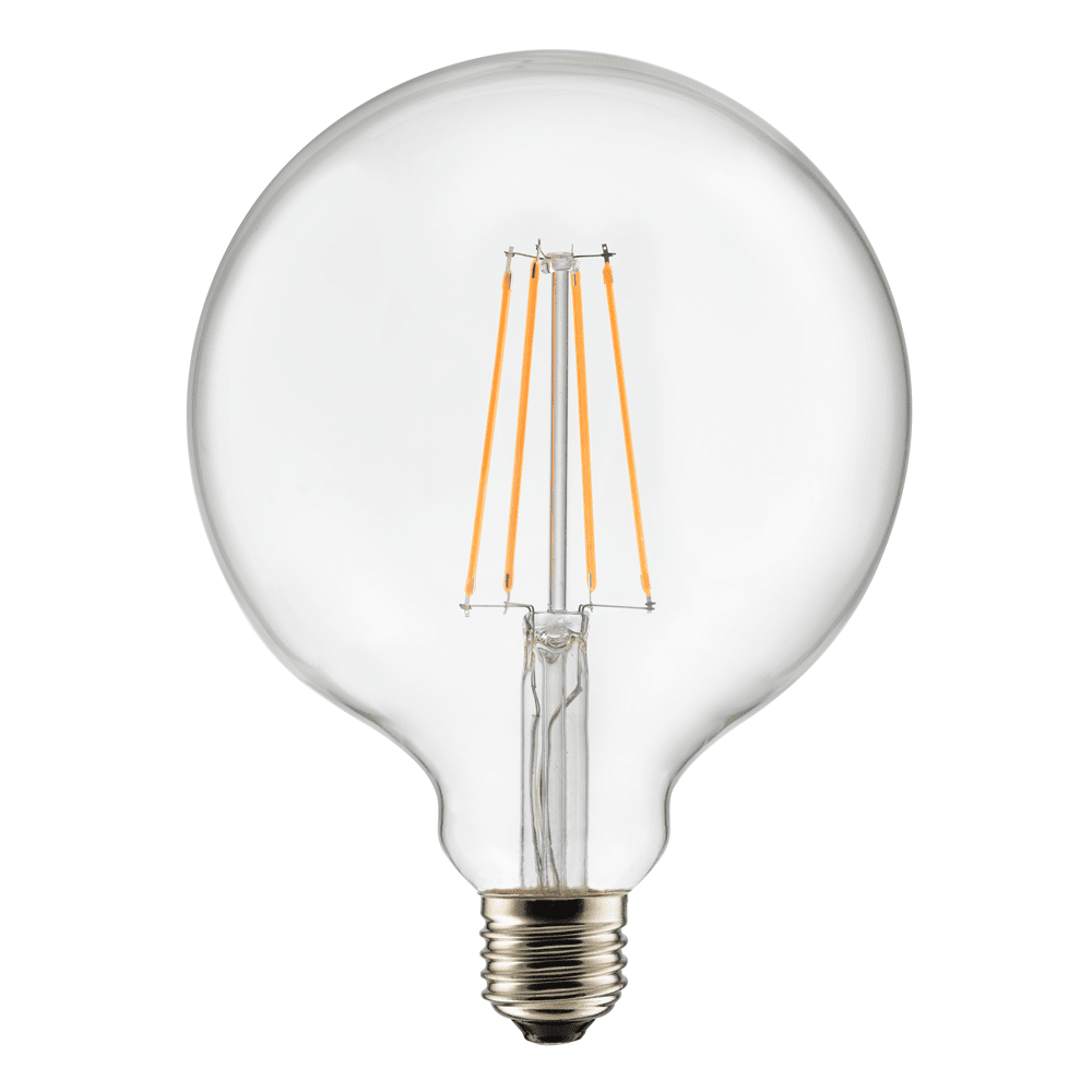 E27 7W 2200K 3-staps dimbaar Transparant Van Unison - De Globe 125mm heldere E27 lichtbron met een lichtopbrengst van 7W en een warm licht van 2200K is perfect voor het cre&euml;ren van een sfeervolle en comfortabele sfeer.