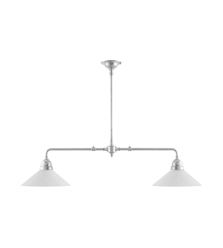 Tegnér Rod Pendant 2x60 Nikkel Van Karlskrona lampfabrik - De kogelkraan wordt vanaf de zijkant in de fitting geplaatst en voorzien van een afstandsplaat.