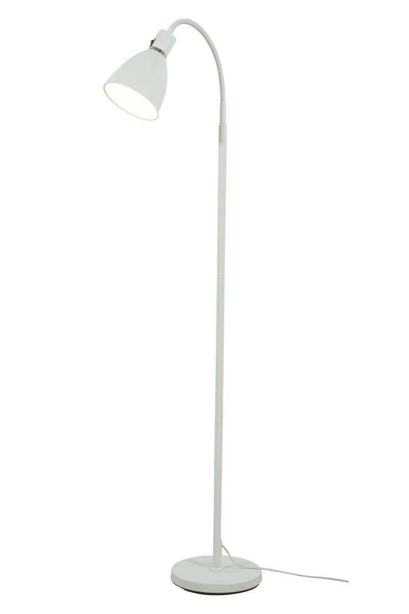 Idre 1 Wit vloerlamp Van Aneta Lighting - Idre is een stijlvolle staande lamp in matwit metaal met een elegante decoratieve ring in chroom.