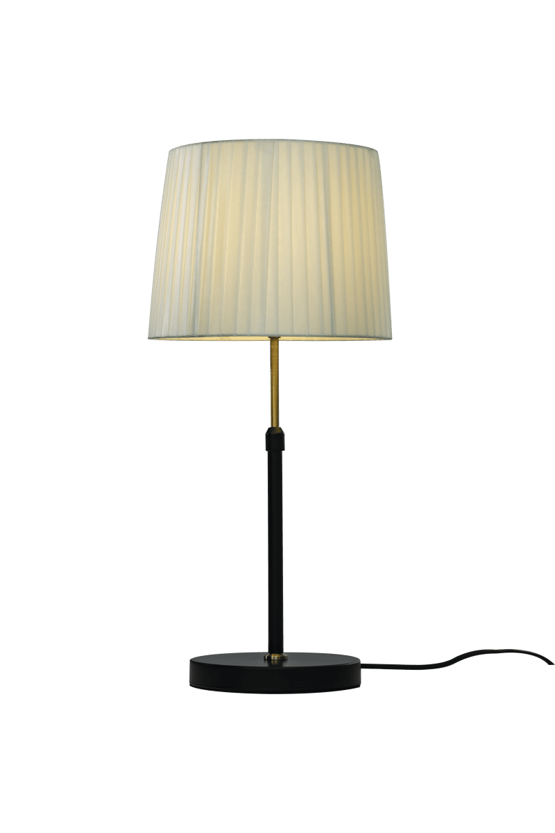 Ezai 55cm Zwart/messing tafellamp Van Aneta Lighting - Met een metalen voet in zwart en mat messing en een kap van textiellint in beige.