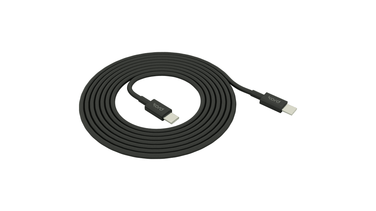 USB-C naar USB-C Zwart Van Kord - Deze 1,8 meter lange USB-C-kabel van duurzaam PVC is zorgvuldig op kleur afgestemd en past perfect bij uw Cuboid van Kord.